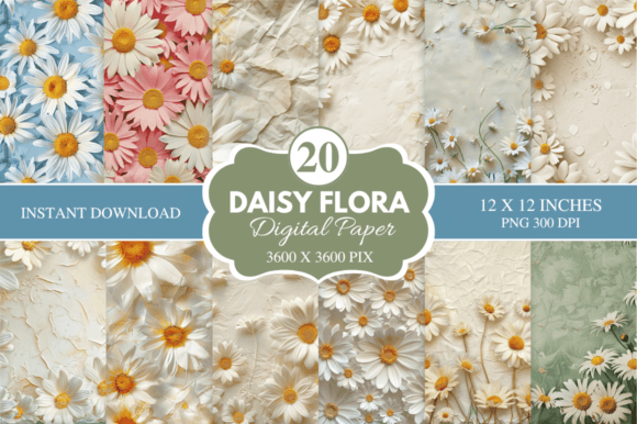 Download Daisy Flora Digital Paper Bundle - Premium Bundle