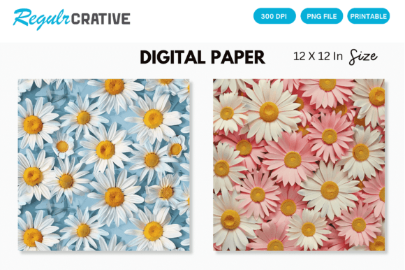 Download Cute Pastel Daisy Flowers Digital Paper - Premium Bundle
