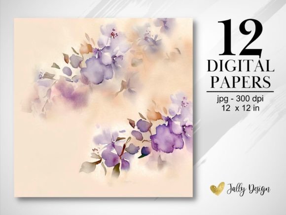 Download Violet Flowers Watercolor Digital Paper - Violet flowers watercolor Collection