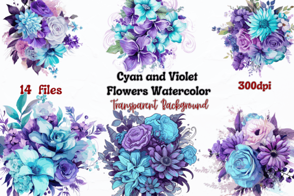 Download Cyan and Violet Flowers Watercolor - Violet flowers watercolor Collection